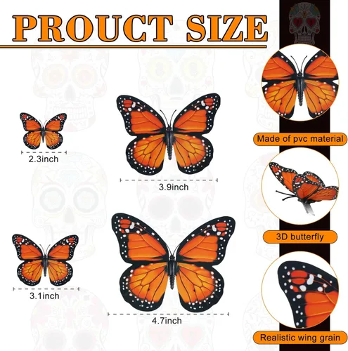 Miniatura 4 de Tcevily 144 decoraciones de mariposa monarca – 72 estacas, 36 pinzas para el pelo de mariposa, 36 calcomanías de pared para suministros de fiesta
