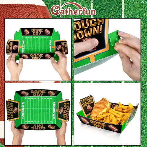 Miniatura 6 de Kit de suministros para fiesta de fútbol de Gatherfun para 36: Platos grandes de comida de fútbol, tazones desechables, bandejas de comida - Ideal