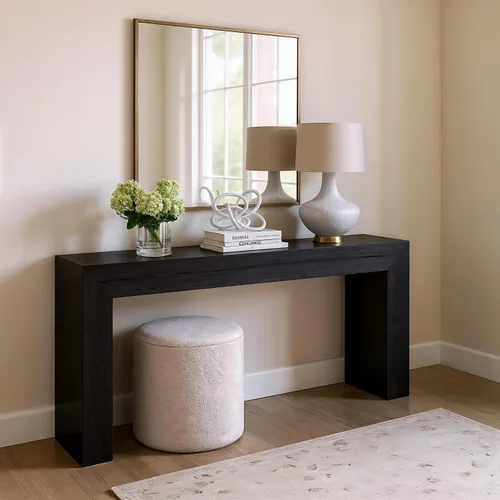 Miniatura 13 de Plank+Beam Mesa Consola Grand, Mesa de Sofá Moderna de Madera Maciza de 56 Pulgadas, Mesa de Entrada Estrecha para Pasillo, Detrás del Sofá, Sala