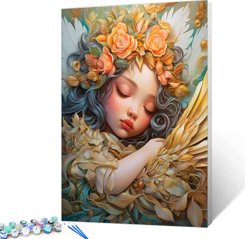 Miniatura 16 de Tucocoo Kit de pintura de corona de ángel para adultos, flores rosadas, pintura por números para niños y adultos, principiantes, hadas, ángel