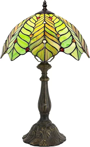 Miniatura 10 de Tiffany Lamp Stained Glass Table Lamp Bedside Reading Light W12H19 Inches (Sea Blue Pearl Style)