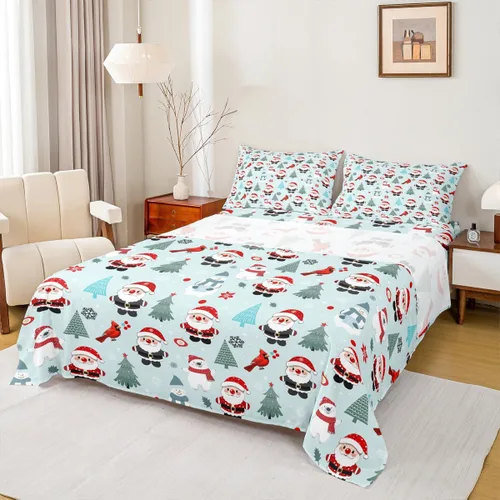 Miniatura 22 de Erosebridal Juego de ropa de cama individual con diseño de árbol de Navidad, muñeco de nieve, decoración de corona de Navidad, sábana bajera