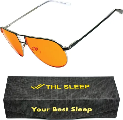 Miniatura 8 de Lentes de bloqueo de luz azul aviador naranja para un mejor sueño, 97% metal de alta calidad, lentes clásicos de aviador para migraña para mujeres