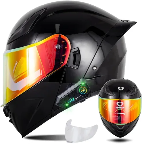 Miniatura 11 de Casco modular de motocicleta con Bluetooth, casco de motocicleta abatible de cara completa para hombres y mujeres con visera tintada y transparente