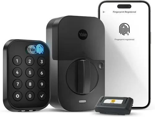 Yale Assure Lock 2 Touch Deadbolt, Cerradura inteligente sin llave con huella dactilar en negro, con teclado táctil y escáner de huellas dactilares