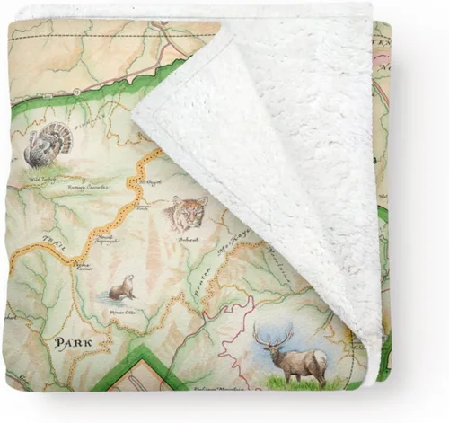 Miniatura 16 de Xplorer Maps Manta de forro polar del Parque Nacional Acadia Manta de 58 x 50 pulgadas Arte original dibujado a mano
