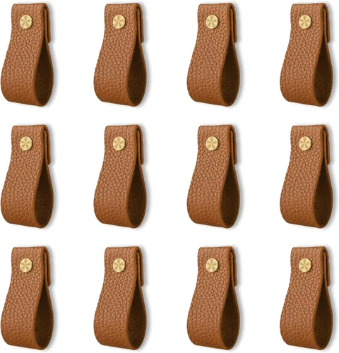 Miniatura 12 de Tiradores de cuero para cajones, 12 tiradores de cuero, pomos de cuero hechos a mano, tiradores de cajón para gabinete, cajones y armarios (azul)
