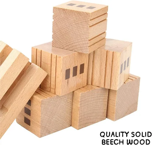 Miniatura 5 de Xylolin Juego de bloques de construcción de castillo de madera, juguete de bloques apilables de madera de haya maciza grande, juego de construcción