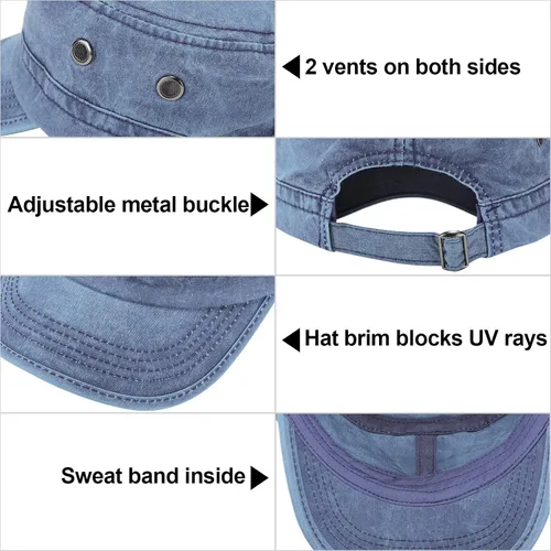 Miniatura 2 de Geyoga 3 unidades Cadet Army - Gorras de algodón lavado militar para tapas planas ajustables estilo militar sombrero unisex