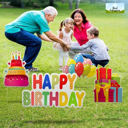 Miniatura 3 de Yard Expressions - Letrero de feliz cumpleaños con estacas para el patio, fácil de instalar, letrero grande de cumpleaños impermeable de 16