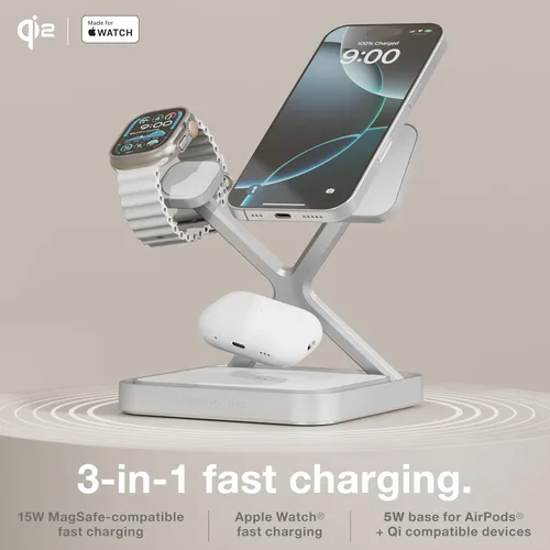 Miniatura 2 de NOCO XGrid XDS3: soporte de carga inalámbrico 3 en 1 - Estación de carga para iPhone, Apple Watch y AirPods - Compatible con MagSafe, certificado
