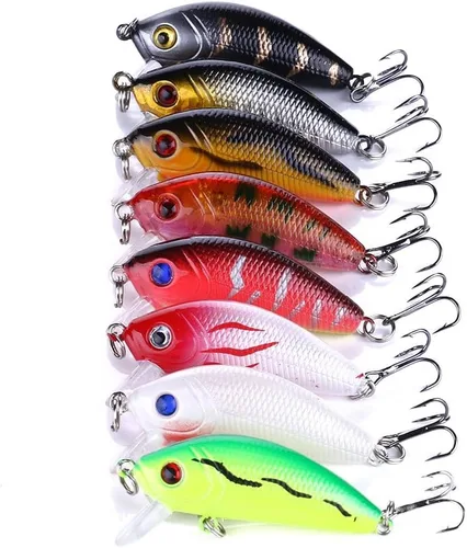 Miniatura 8 de Kit mixto de señuelos de pesca incluye señuelo minnow, popper, crankbait y anzuelo de pesca para pesca en agua salada y agua dulce de trucha, lubina