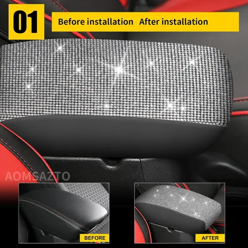 Miniatura 2 de AOMSAZTO Fundas de consola de diamante de cristal brillante para 2015-2019 Hyundai Sonata, cubiertas de cuero medio para reposabrazos