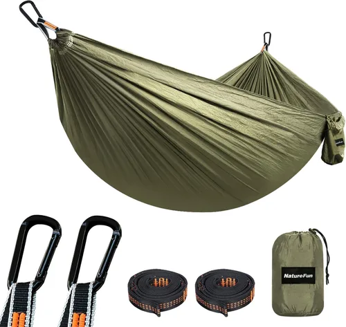 Miniatura 27 de NATUREFUN Hamaca ultraligera para viajes y camping Capacidad de carga de 300 kg, transpirable, de secado rápido Incluye 2 mosquetones premium, 2