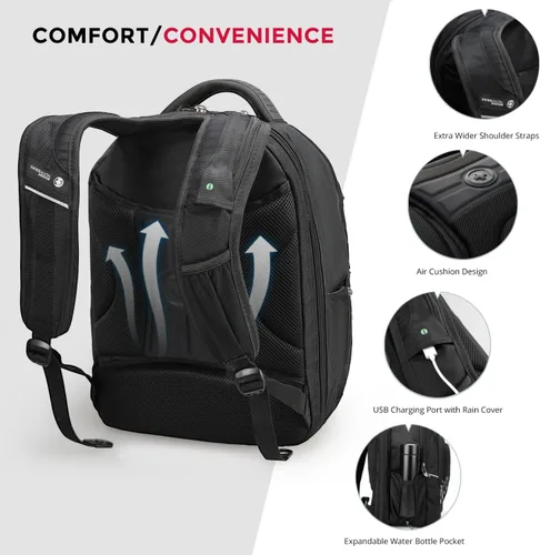 Miniatura 5 de Swissdigital Design TSA - Mochila para laptop de negocios para hombre, mochila de viaje con puerto de carga USB, mochilas universitarias