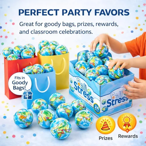 Miniatura 7 de Paquete de 24 minibolas de espuma suave con forma de globo, juguete de 2.5 pulgadas, juguete de mundo exprimible para aliviar el estrés, novedades