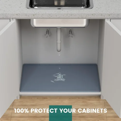 Miniatura 2 de Tapete para debajo del fregadero, bandeja de silicona para gabinete de cocina de 34 x 22 pulgadas, impermeable y flexible para debajo del fregadero