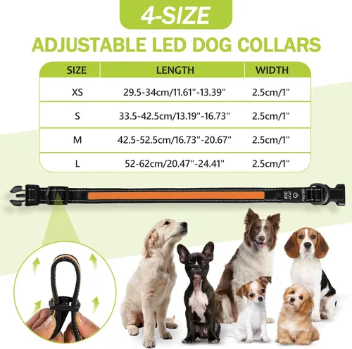 Miniatura 5 de Collares de perro iluminados recargables, collar de perro que brilla en la oscuridad, impermeable, collares de perro con luces LED intermitentes