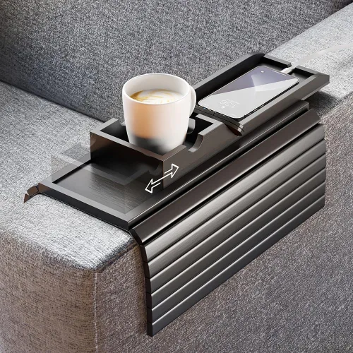 Miniatura 16 de Bestjing Bandeja de bambú para portavasos de sofá – 2 en 1 con soporte doble desmontable Be Slide-Away – Sofá sillón Caddy para beber aperitivos