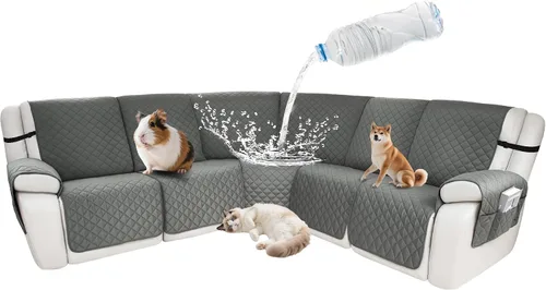 Fundas impermeables para sofá seccional reclinable, fundas para sofá seccional reclinable en forma de L, 7 piezas, antideslizantes, lavables, juego
