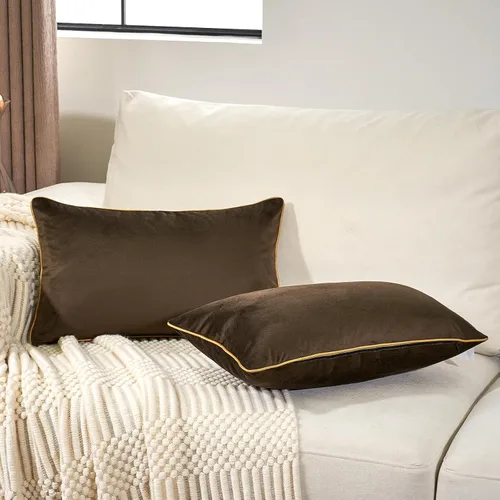 Miniatura 20 de Aeckself Paquete de 2 fundas de almohada lumbar de terciopelo negro puro, modernas, de lujo, decorativas, con borde dorado, cómoda, suave y sólida
