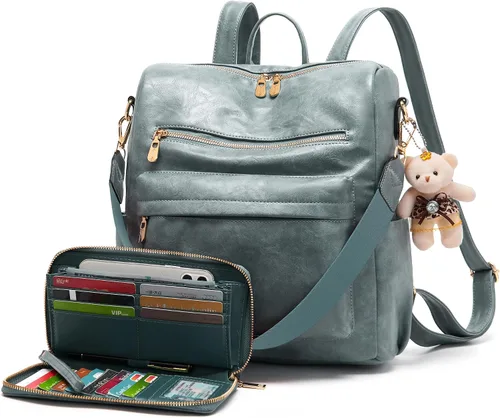 Miniatura 18 de Soperwillton Bolso de mochila para mujer. Bolsos de mano con diseño multiusos. Bolsa de hombro de cuero sintético. Bolsa de viaje. Juego de 2