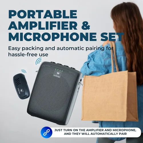 Miniatura 7 de WinBridge - Amplificador de voz inalámbrico con micrófono de solapa Bluetooth Lavalier para profesores, altavoz portátil y sistema de micrófono