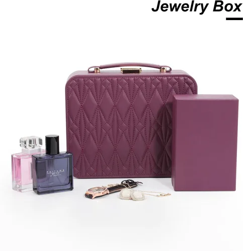 Miniatura 3 de V-LAFUY Organizador de joyas de viaje, organizador de joyas de viaje grande, joyero de viaje y estuche portátil para joyas de viaje, rojo burdeos