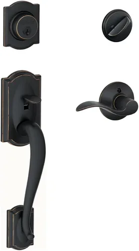 Miniatura 38 de Schlage F60 V CAM 716 ACC - Juego de manijas para puerta de entrada con manija Accent, diseño Camelot, cerradura de entrada con llave de lado único