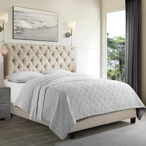 Miniatura 7 de Rosevera Atherine - Marco de cama tapizado de tela con cabecera ajustable, estilo Chesterfield, cabeza enrollada, soporte de listones de madera