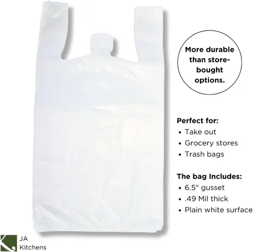 Miniatura 3 de 200 bolsas grandes de plástico para comestibles en forma de camiseta - Blancas lisas 12 x 6 x 21 pulgadas