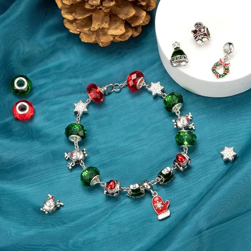 Miniatura 2 de KISSITTY Juego de 36 cuentas europeas de Navidad de 4 a 0.197 in, agujero grande de aleación y vidrio, rondelle facetado, surtido de cuentas