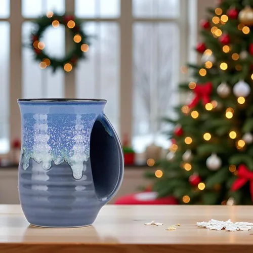 Miniatura 7 de Taza de café calentadora de manos de cerámica hecha a mano (MEJORADA) - Tazas grandes calentadoras de manos de cerámica de 16 onzas, regalo con Taza
