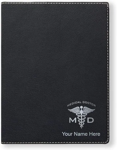 Bloc de notas de cartera pequeña, médico médico, grabado personalizado incluido (negro)