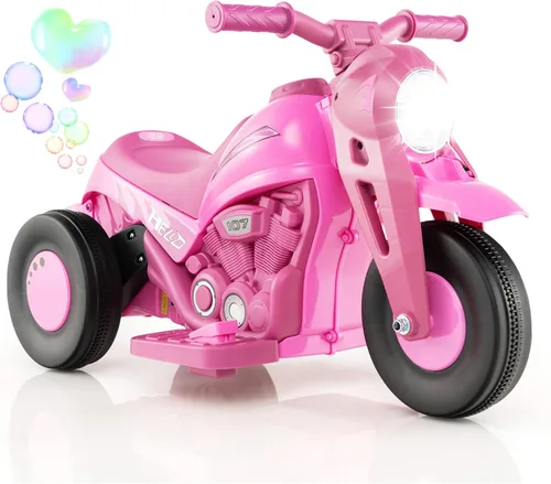 Costzon Motocicleta para niños, motocicleta eléctrica de 6 V con batería, con burbujas, música, faro LED, adelante y atrás, motocicleta eléctrica de