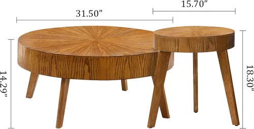 Miniatura 2 de Gexpusm Juego de 2 mesas auxiliares redondas de madera, mesa auxiliar de madera maciza de granja y mesa auxiliar para sala de estar, juego de mesa