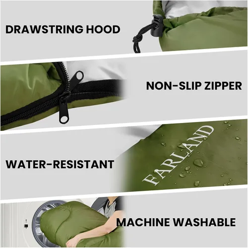 Miniatura 6 de FARLAND Sacos de dormir de 30 ℉ para adultos, adolescentes y niños con saco de compresión portátil y ligero para campamento de 3 a 4 estaciones