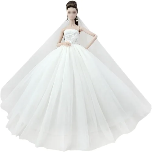 Miniatura 7 de Ropa de muñeca nupcial blanca y azul, vestido de novia para niña de 11.5 pulgadas, vestido de princesa de fiesta, accesorios de muñecas de 1/6