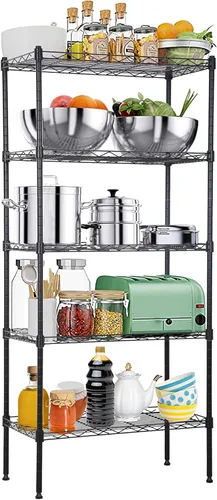 Miniatura 18 de Estantería de alambre de metal de 5 niveles para aperitivos, estante de almacenamiento ajustable en altura con certificación NSF, estantes de Cromo