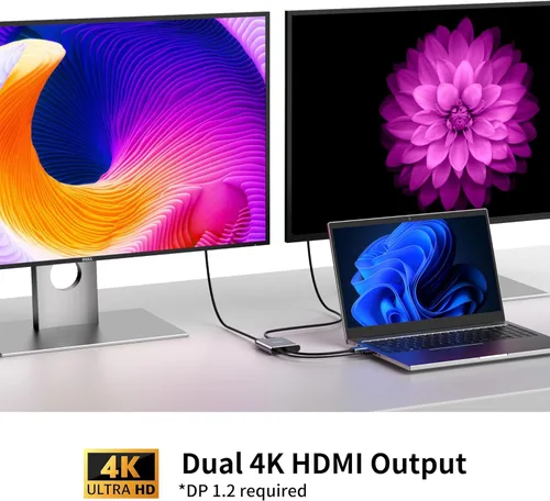 Miniatura 7 de Adaptador Displayport a HDMI dual, puerto de pantalla 4K 60Hz a divisor HDMI para monitores duales, pantalla extendida, monitor HDMI DP 1.2 a 2