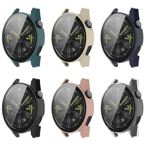 Miniatura 8 de AISPORTS Paquete de 2 fundas protectoras compatibles con Huawei Watch GT 3 de 1.811 in, carcasa rígida de policarbonato HD, película de vidrio negro