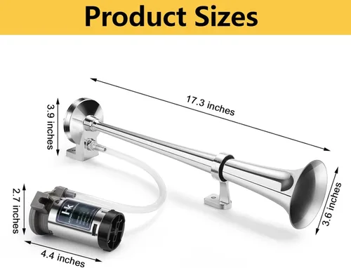 Miniatura 2 de HK Bocina de aire de 12 V y 150 db, 18 pulgadas de zinc cromado, bocina de aire con compresor, potente y fuerte, 150 db para camión, barco, SUV