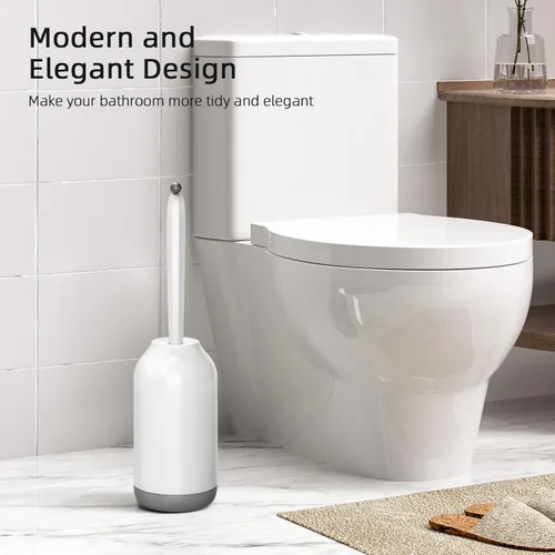 Miniatura 6 de HAMITOR Juego de Portaescobillas para Inodoro: Cepillo Limpiador de Inodoro de Limpieza Profunda para Baño Debajo del Borde con Cerdas Curvadas