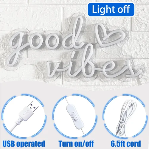 Miniatura 5 de HOHOSIGN Letreros de neón azul de buenas vibraciones para decoración de pared, decoración de habitación estética de luz de neón azul, letrero LED