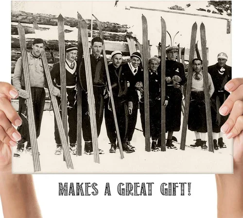 Miniatura 5 de Foto de esquí vintage de un grupo de hombres en una pendiente 11x14 sin marco Póster sin marco: arte de pared alpino en blanco y negro histórico
