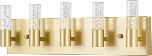 Miniatura 9 de Lámparas de tocador de baño sobre espejo con acabado dorado cepillado, 4 luces de tocador, apliques de pared para baño