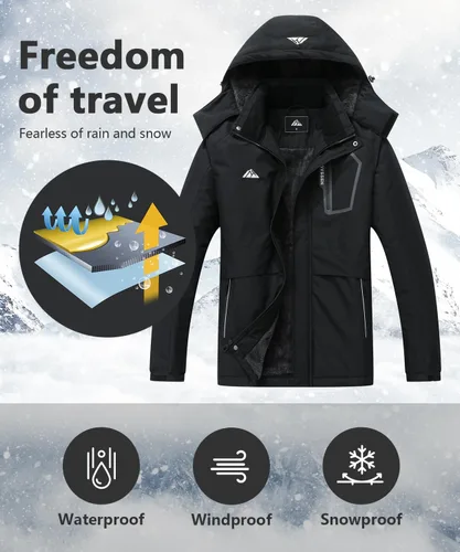 Miniatura 3 de Chaqueta de esquí de invierno impermeable para hombre, chaqueta de snowboard de invierno impermeable con capucha y forro polar resistente al viento