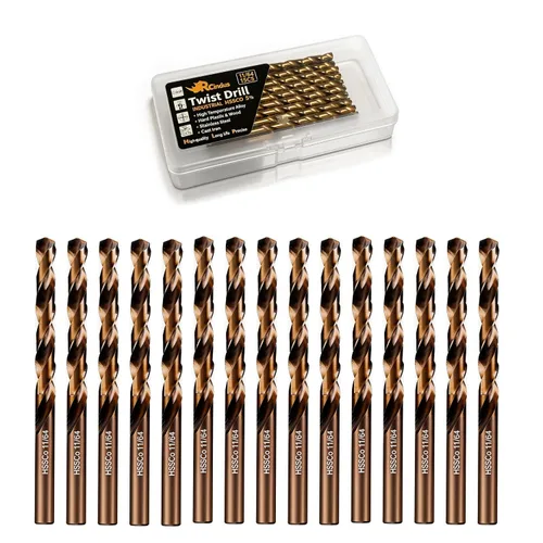 Miniatura 16 de (20PCS) Broca de cobalto de 1/8", brocas de metal HSS M35 para acero, acero inoxidable, hierro fundido, plástico duro y madera