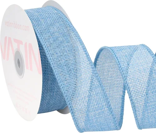 VATIN Cinta de Arpillera con Alambre Azul Bebé de 1-1/2 pulgadas X 10 Yardas, Cinta de Tela para Manualidades para Decoraciones de Fiestas, Lazo