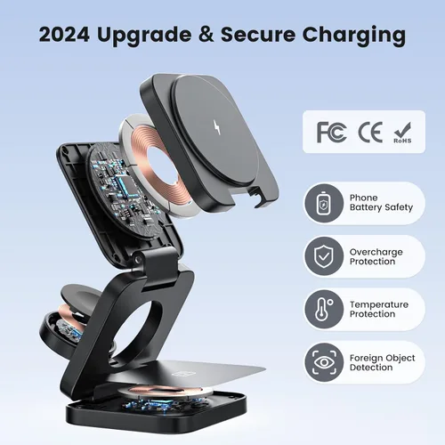 Miniatura 6 de Estación de carga 3 en 1 para Apple, cargador portátil Mag-Safe, cargador de viaje plegable para múltiples dispositivos Apple, para iPhone 16, 15